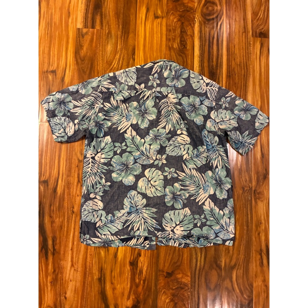 Cooke Street Honolulu Mens Blue Floral Cotton‎ Hawaiian Shirt L Vintage Damaged - Picture 4 of 7